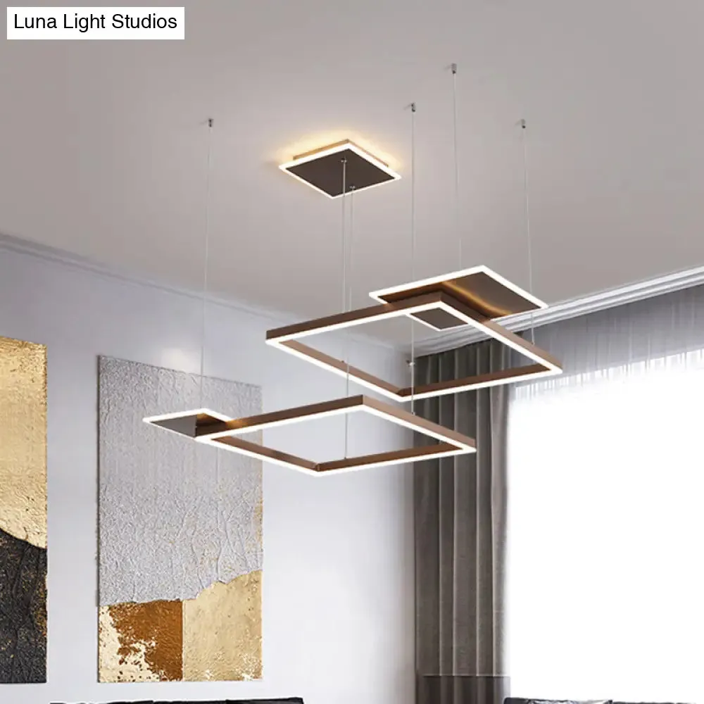 Gold/Coffee Square LED Chandelier Pendant Light with Warm/White Light - Modern Metal Ceiling Lamp