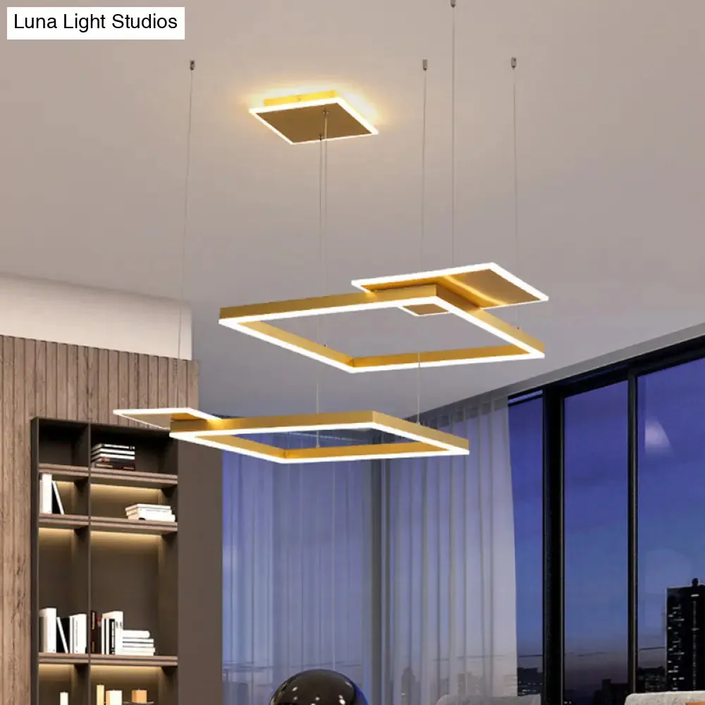 Gold/Coffee Square LED Chandelier Pendant Light with Warm/White Light - Modern Metal Ceiling Lamp