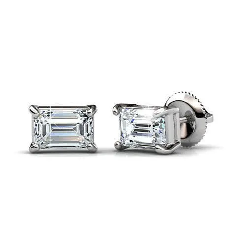 Gorgeous 0.80CT Emerald Cut Diamond Stud Earrings in 14KT White Gold