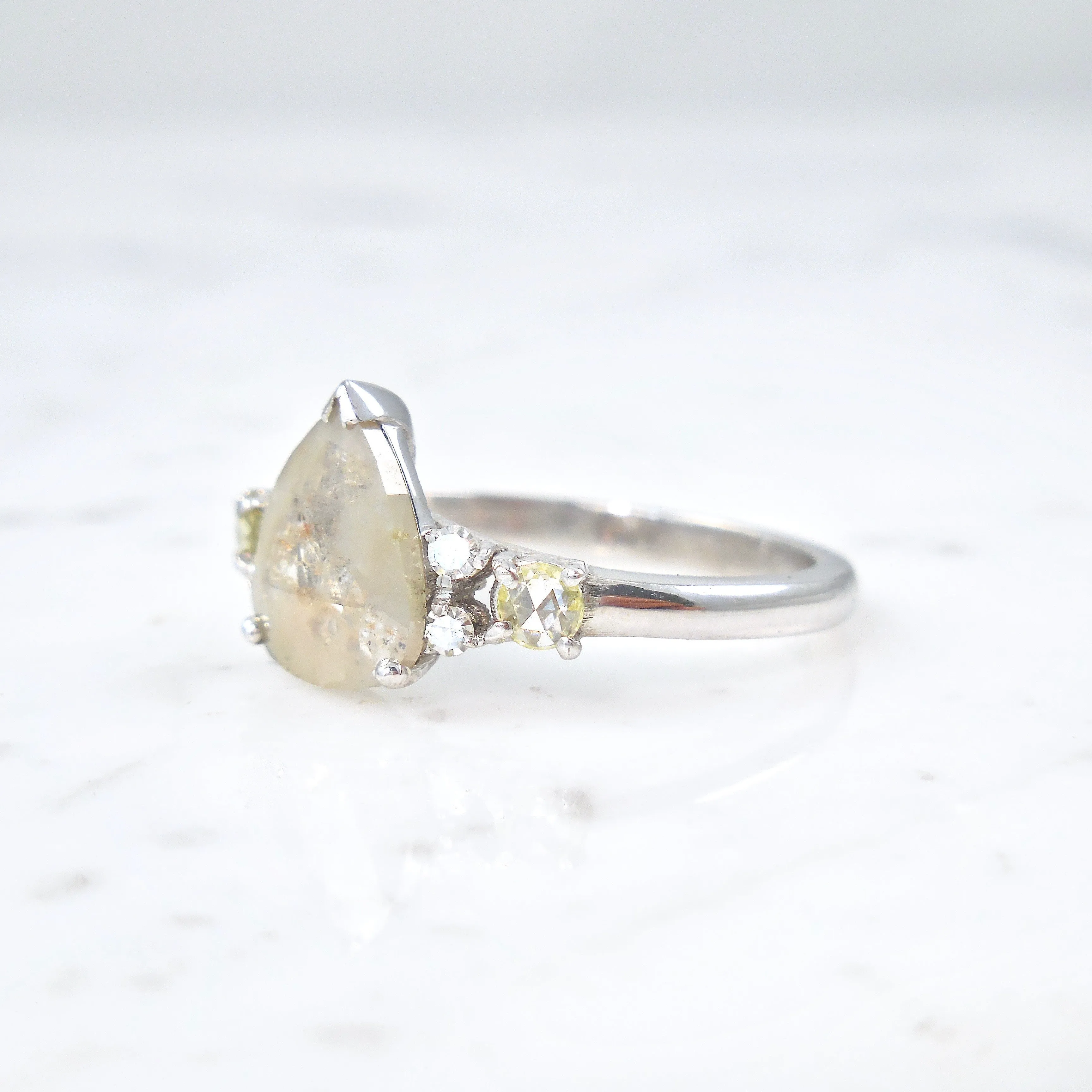 Gray Pear Diamond Ring - Light Gray Pear Rose Cut Diamond Engagement Ring - Grey Diamond Ring