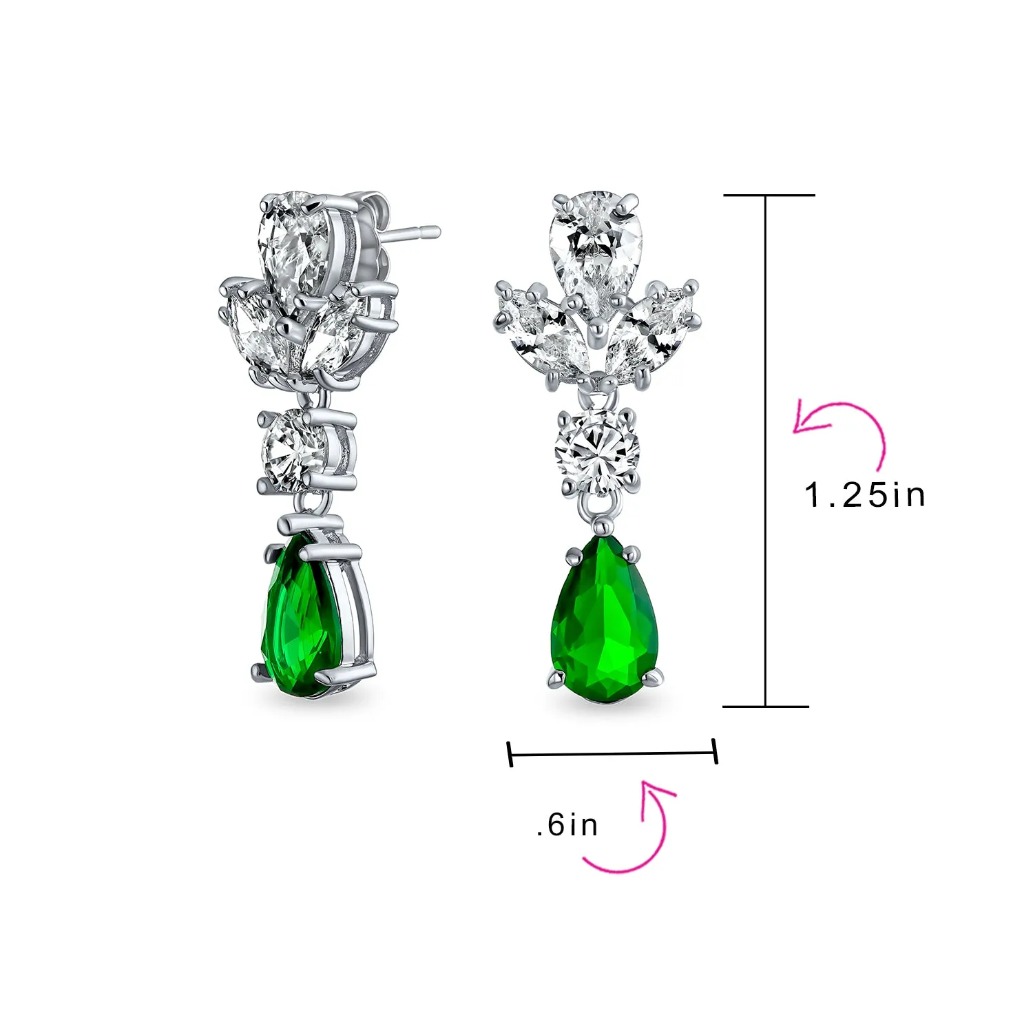 Green Teardrop Marquise Leaf CZ Dangle Chandelier Earrings Simulated Emerald