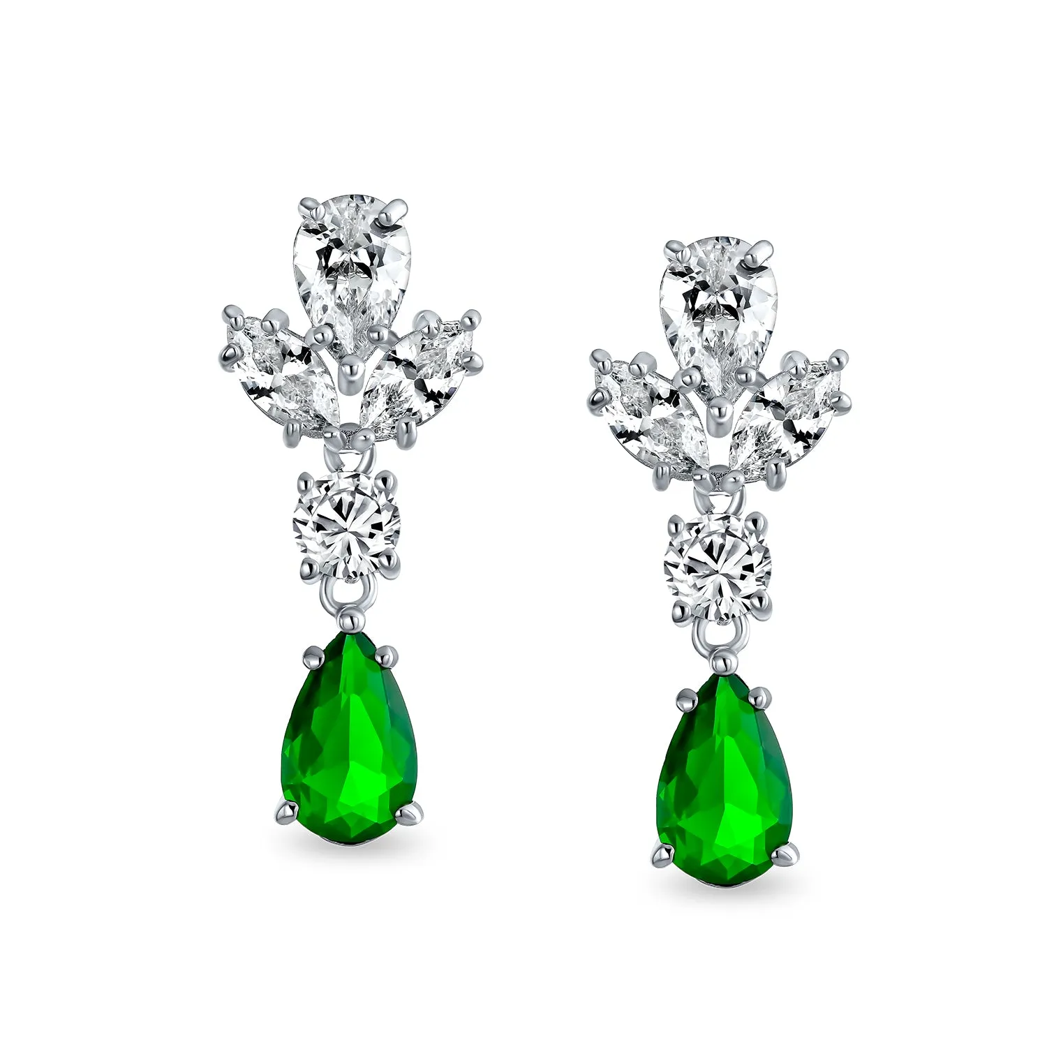 Green Teardrop Marquise Leaf CZ Dangle Chandelier Earrings Simulated Emerald