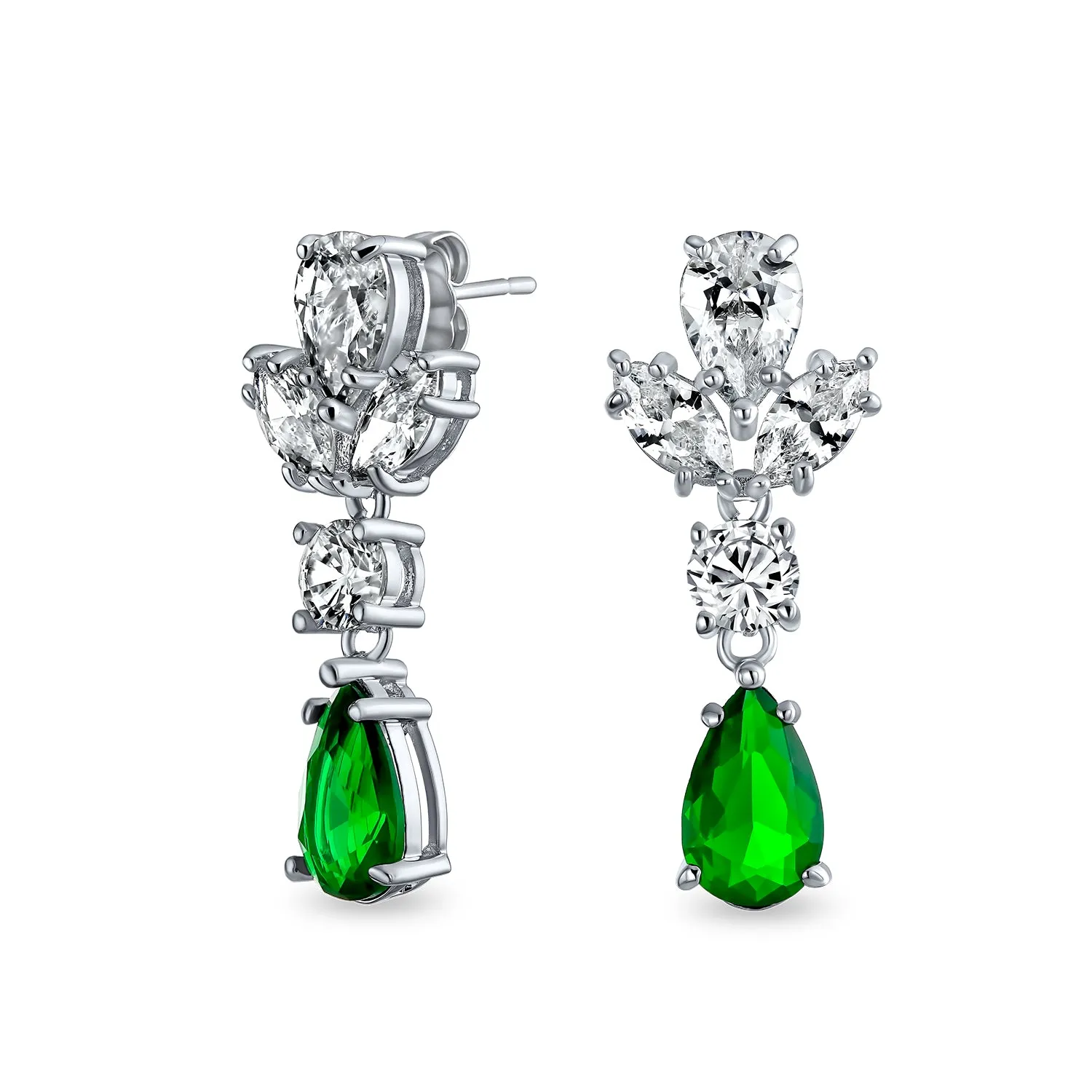 Green Teardrop Marquise Leaf CZ Dangle Chandelier Earrings Simulated Emerald