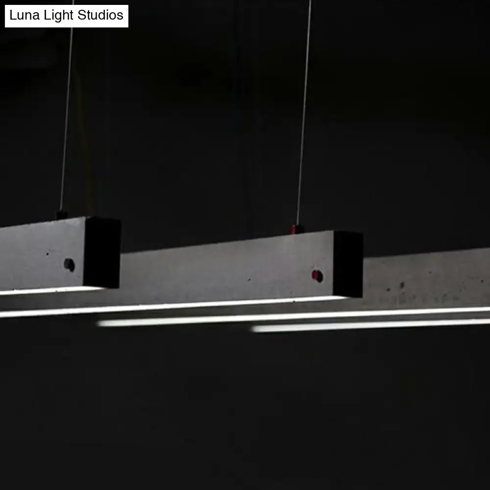 Grey Rectangular Ceiling Light for Office - Simple 1 Head Suspension Lighting in Cement