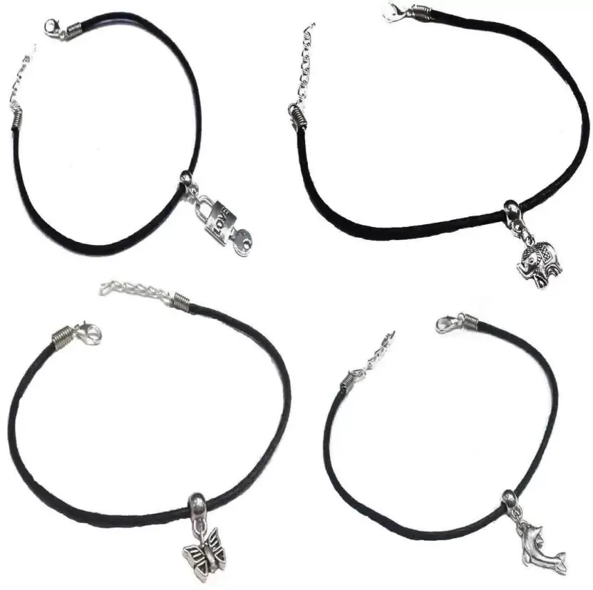 Gurjari Jewellers Black Thread Anklet DIFERNCE 4 HANGING Cotton Dori Anklet (Pack of 4)