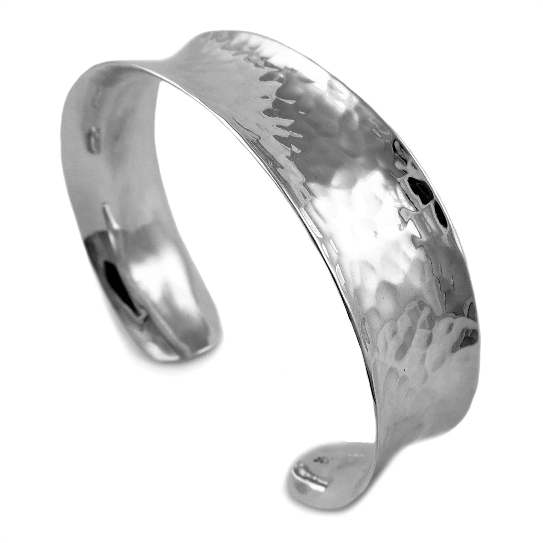 Hallmarked Solid Sterling 925 Silver Hammered Bracelet Cuff