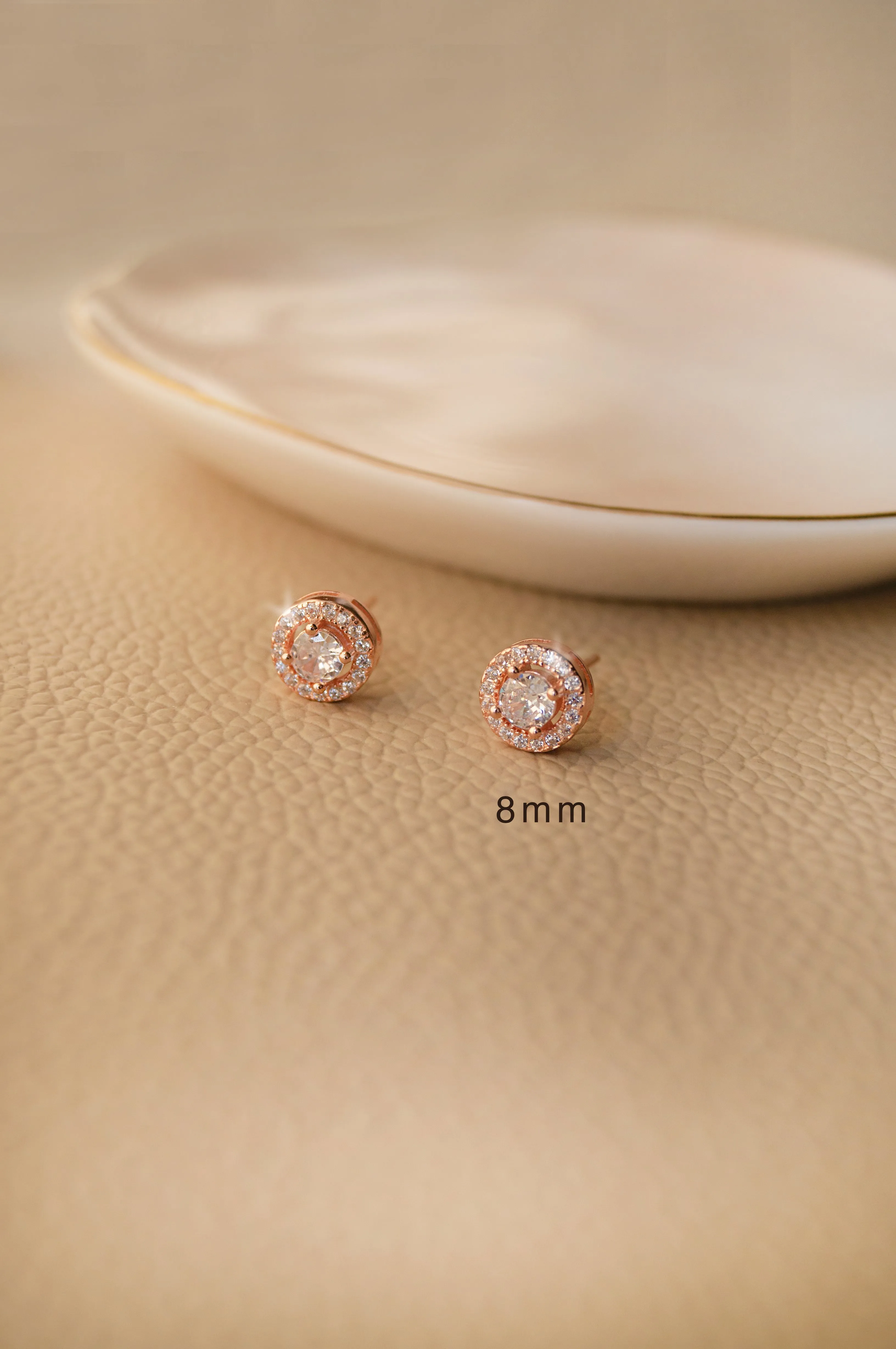 Halo Solitaire Rose Gold Plated Sterling Silver Earrings