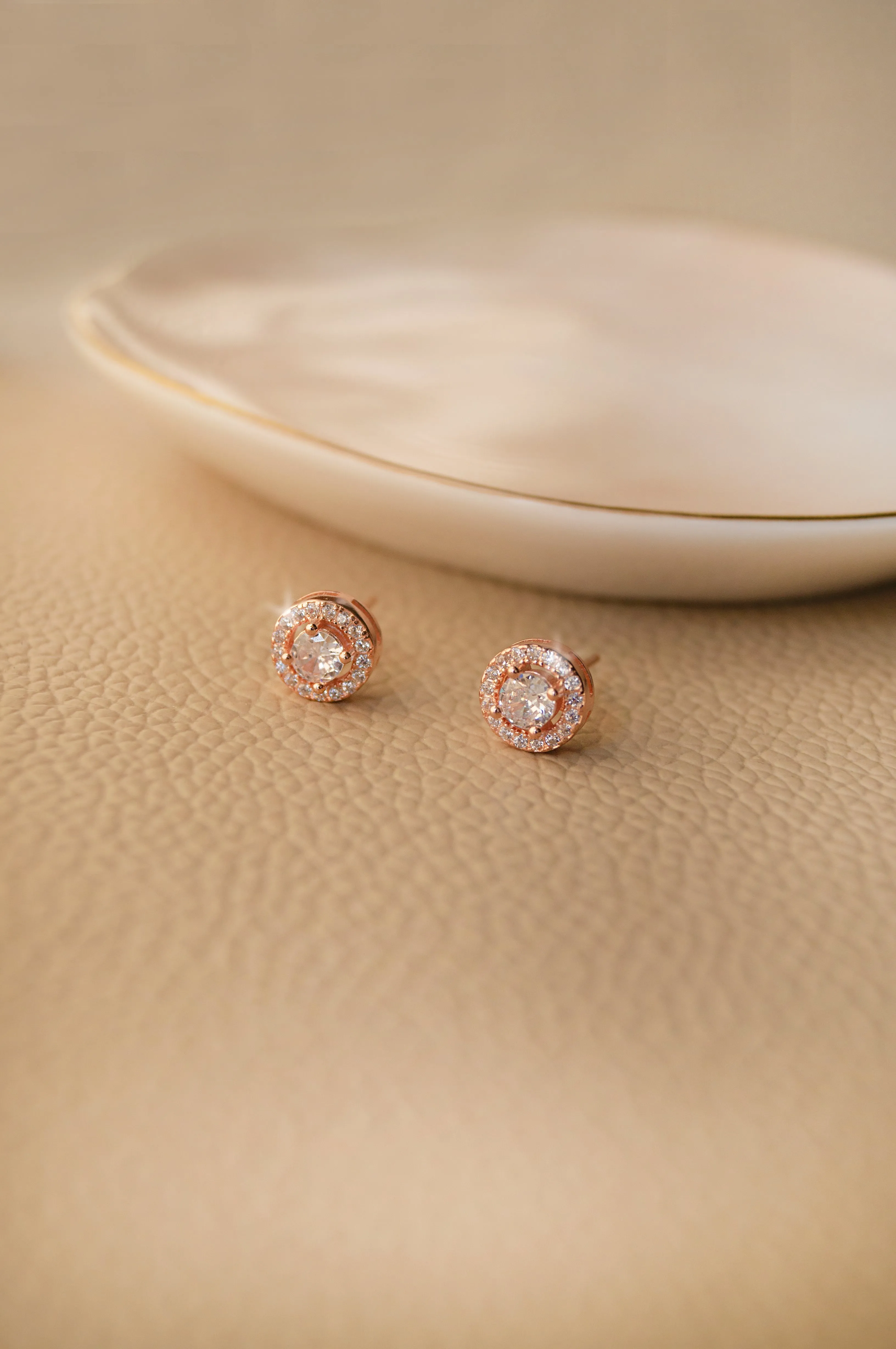 Halo Solitaire Rose Gold Plated Sterling Silver Earrings