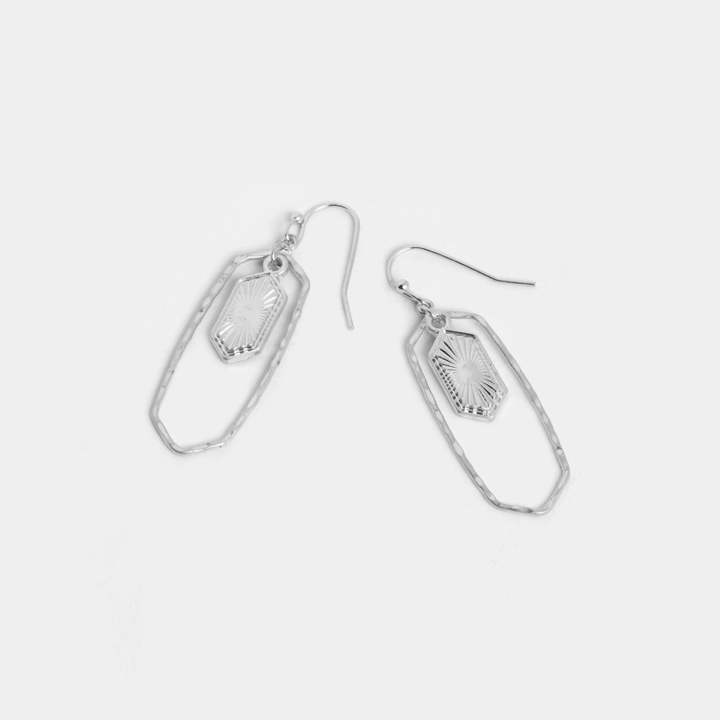 Hammered Frame Dangle Earring - Silver