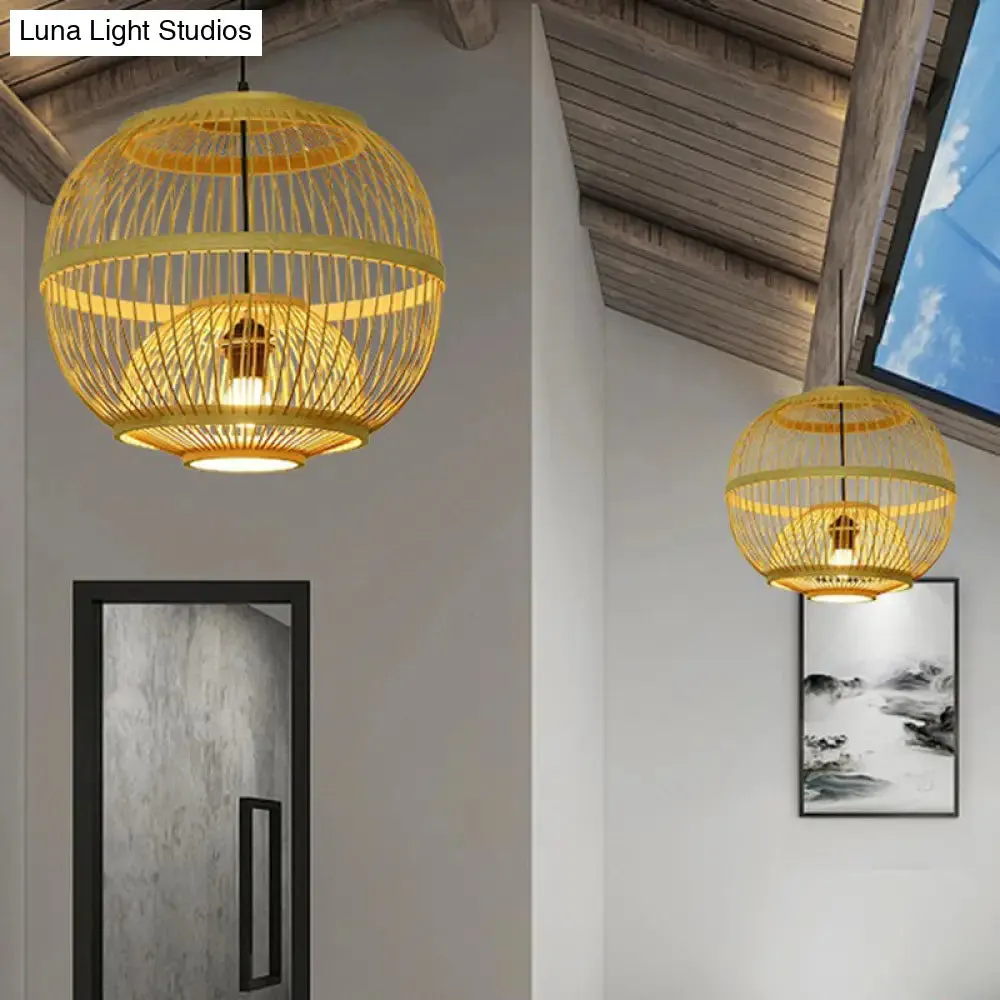 Handcrafted Bamboo Cage Pendant Light for Dining Room - Asian Inspired Design