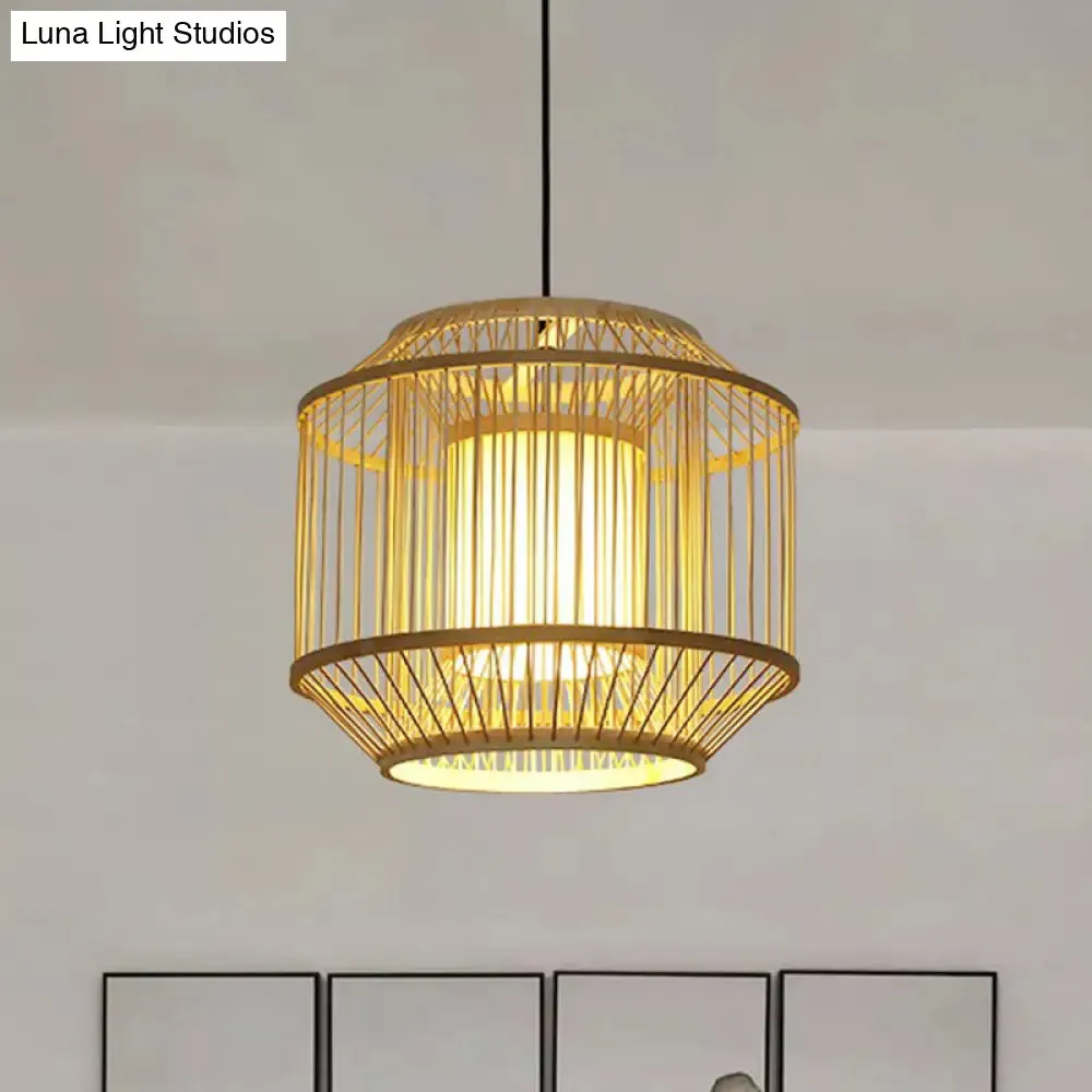 Handcrafted Bamboo Cage Pendant Light for Dining Room - Asian Inspired Design