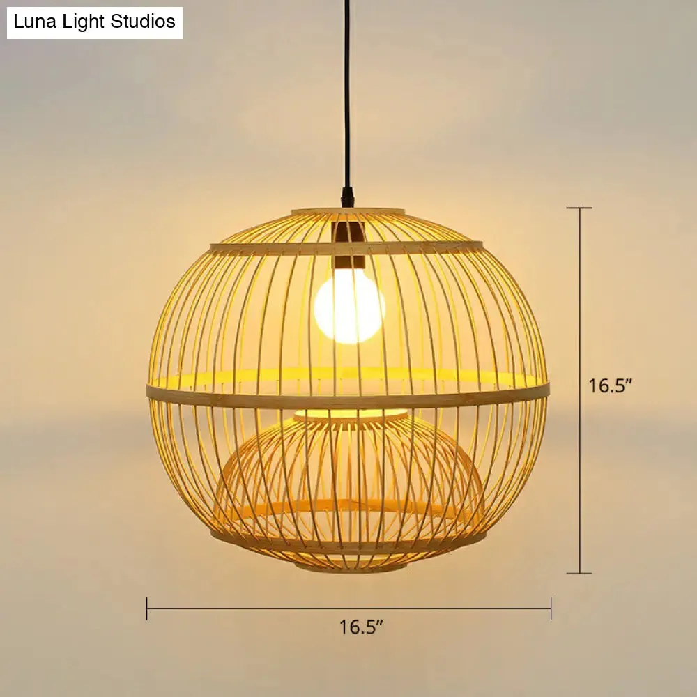 Handcrafted Bamboo Cage Pendant Light for Dining Room - Asian Inspired Design