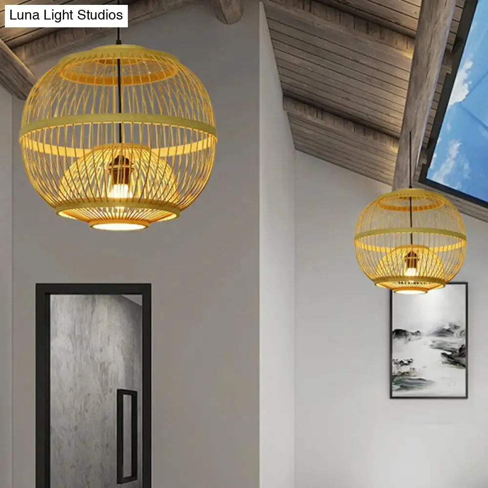 Handcrafted Bamboo Cage Pendant Light for Dining Room - Asian Inspired Design