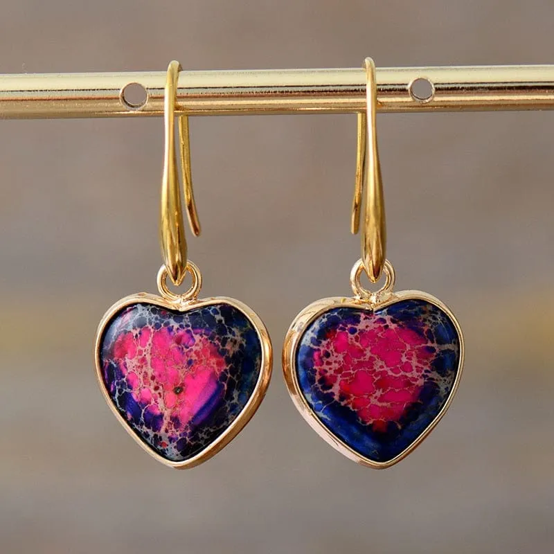 Heart Shape Natural Crystal Dangle Earrings