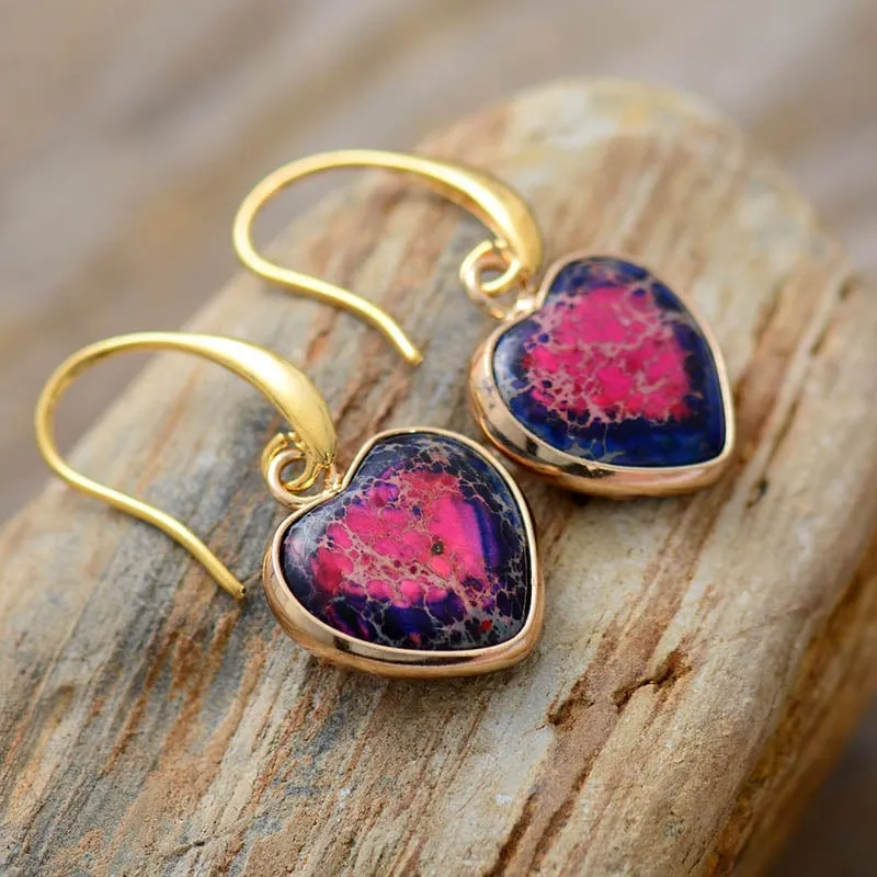 Heart Shape Natural Crystal Dangle Earrings