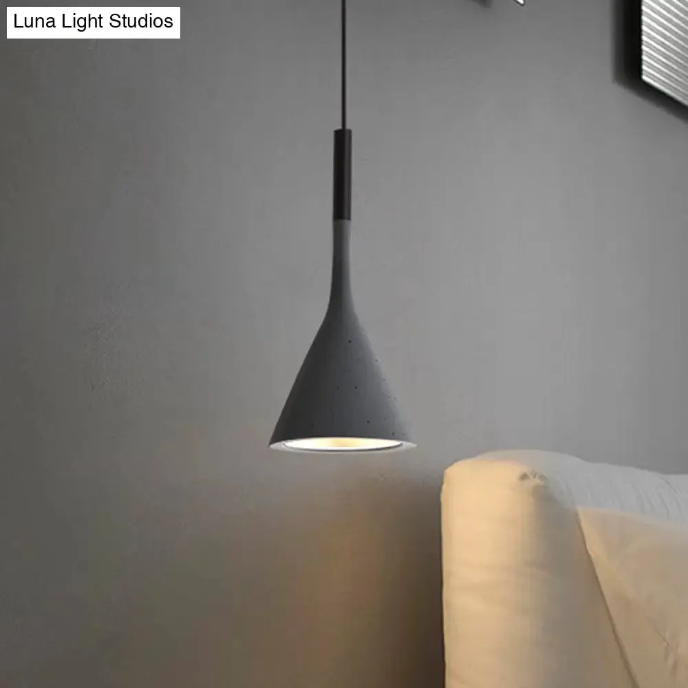 Industrial Hanging Pendant Lamp with Funnel Shade - Black/Grey, Aluminum and Concrete Ceiling Light Fixture