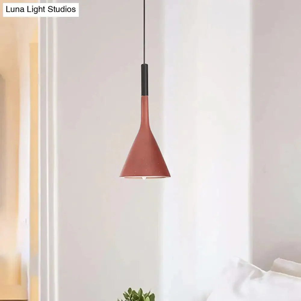 Industrial Hanging Pendant Lamp with Funnel Shade - Black/Grey, Aluminum and Concrete Ceiling Light Fixture