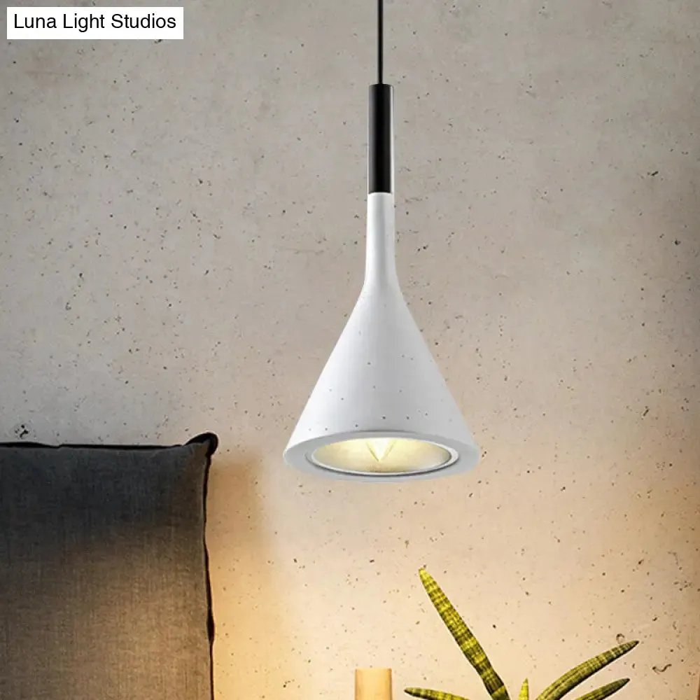 Industrial Hanging Pendant Lamp with Funnel Shade - Black/Grey, Aluminum and Concrete Ceiling Light Fixture