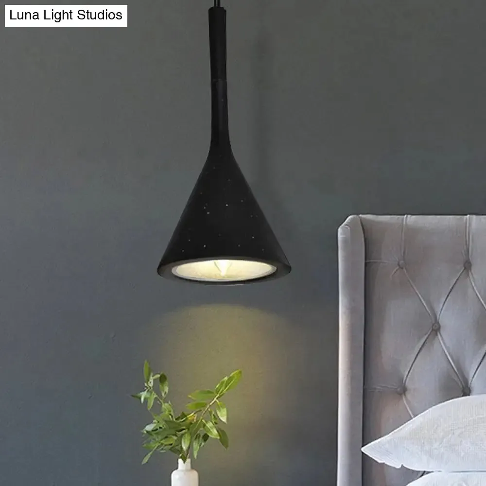 Industrial Hanging Pendant Lamp with Funnel Shade - Black/Grey, Aluminum and Concrete Ceiling Light Fixture