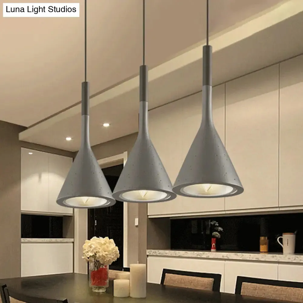 Industrial Hanging Pendant Lamp with Funnel Shade - Black/Grey, Aluminum and Concrete Ceiling Light Fixture