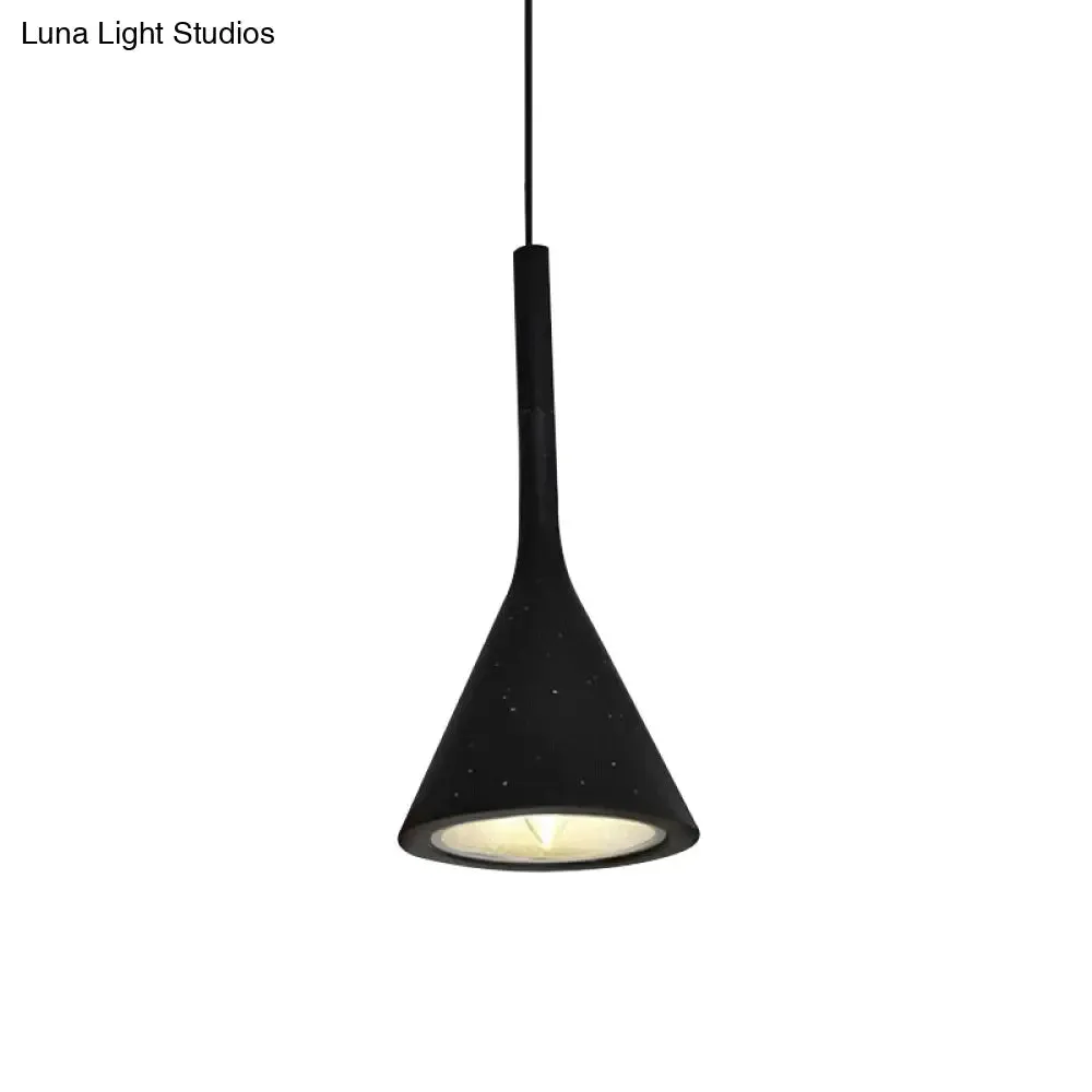 Industrial Hanging Pendant Lamp with Funnel Shade - Black/Grey, Aluminum and Concrete Ceiling Light Fixture