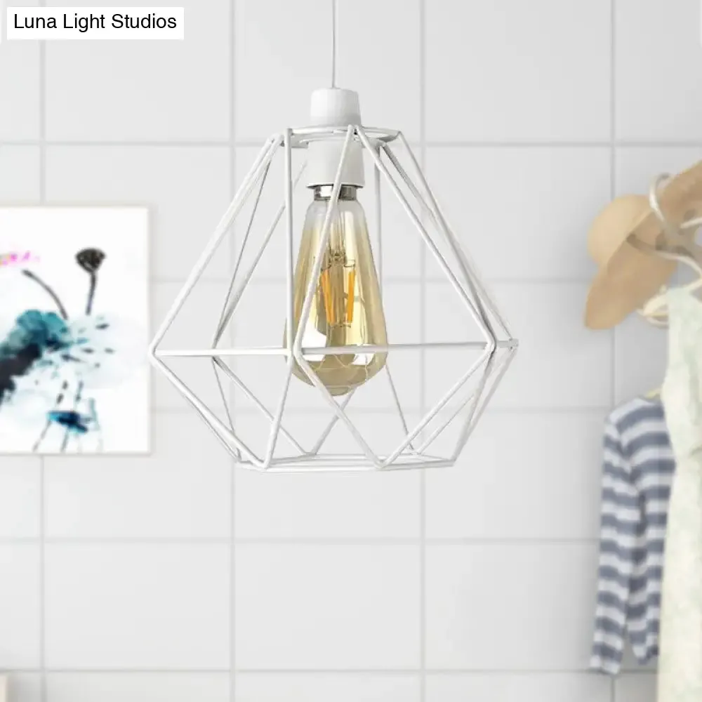 Industrial Loft Yellow/White Wire Frame Hanging Pendant Light - Modern Metal Lamp for Living Room