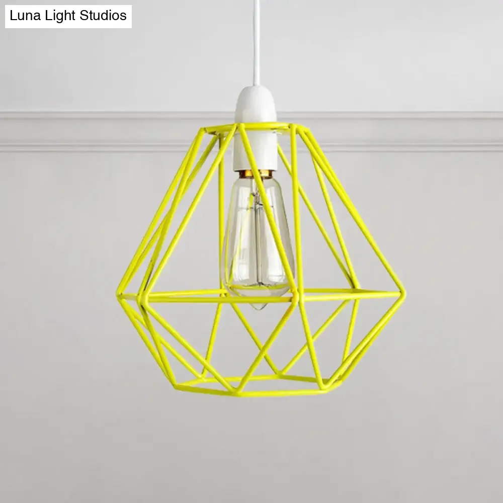 Industrial Loft Yellow/White Wire Frame Hanging Pendant Light - Modern Metal Lamp for Living Room