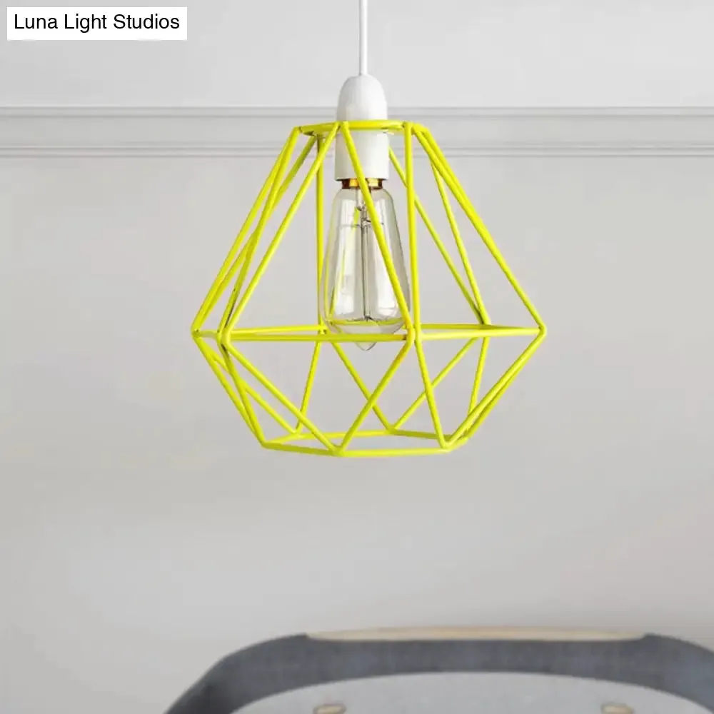 Industrial Loft Yellow/White Wire Frame Hanging Pendant Light - Modern Metal Lamp for Living Room