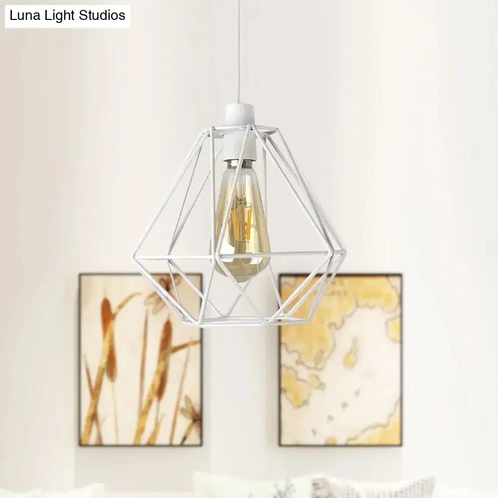 Industrial Loft Yellow/White Wire Frame Hanging Pendant Light - Modern Metal Lamp for Living Room