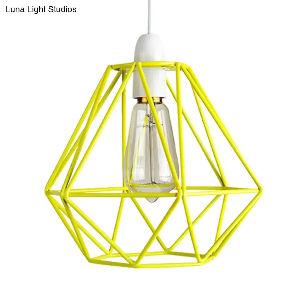 Industrial Loft Yellow/White Wire Frame Hanging Pendant Light - Modern Metal Lamp for Living Room