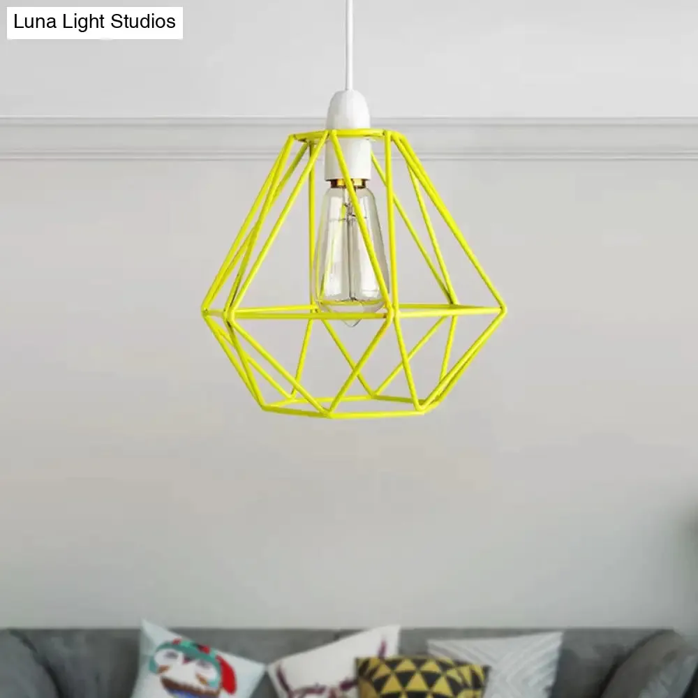 Industrial Loft Yellow/White Wire Frame Hanging Pendant Light - Modern Metal Lamp for Living Room