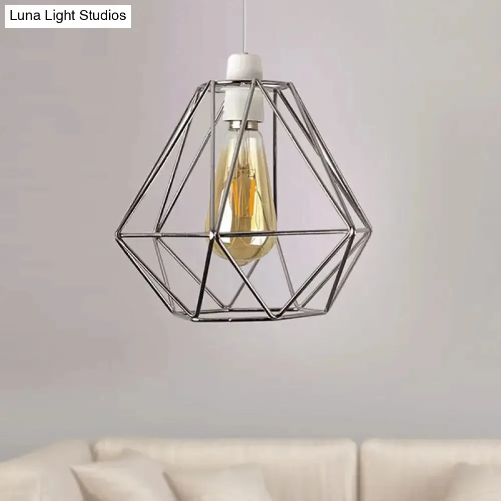 Industrial Loft Yellow/White Wire Frame Hanging Pendant Light - Modern Metal Lamp for Living Room