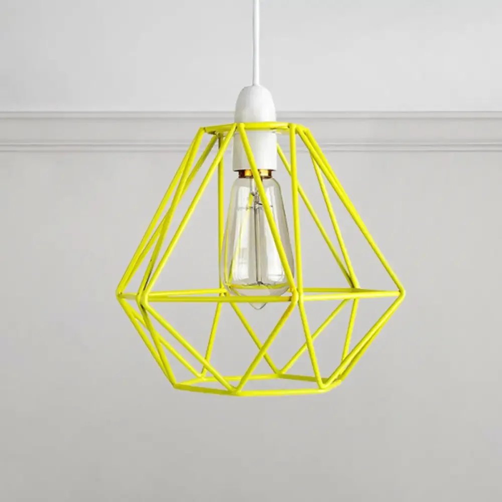 Industrial Loft Yellow/White Wire Frame Hanging Pendant Light - Modern Metal Lamp for Living Room