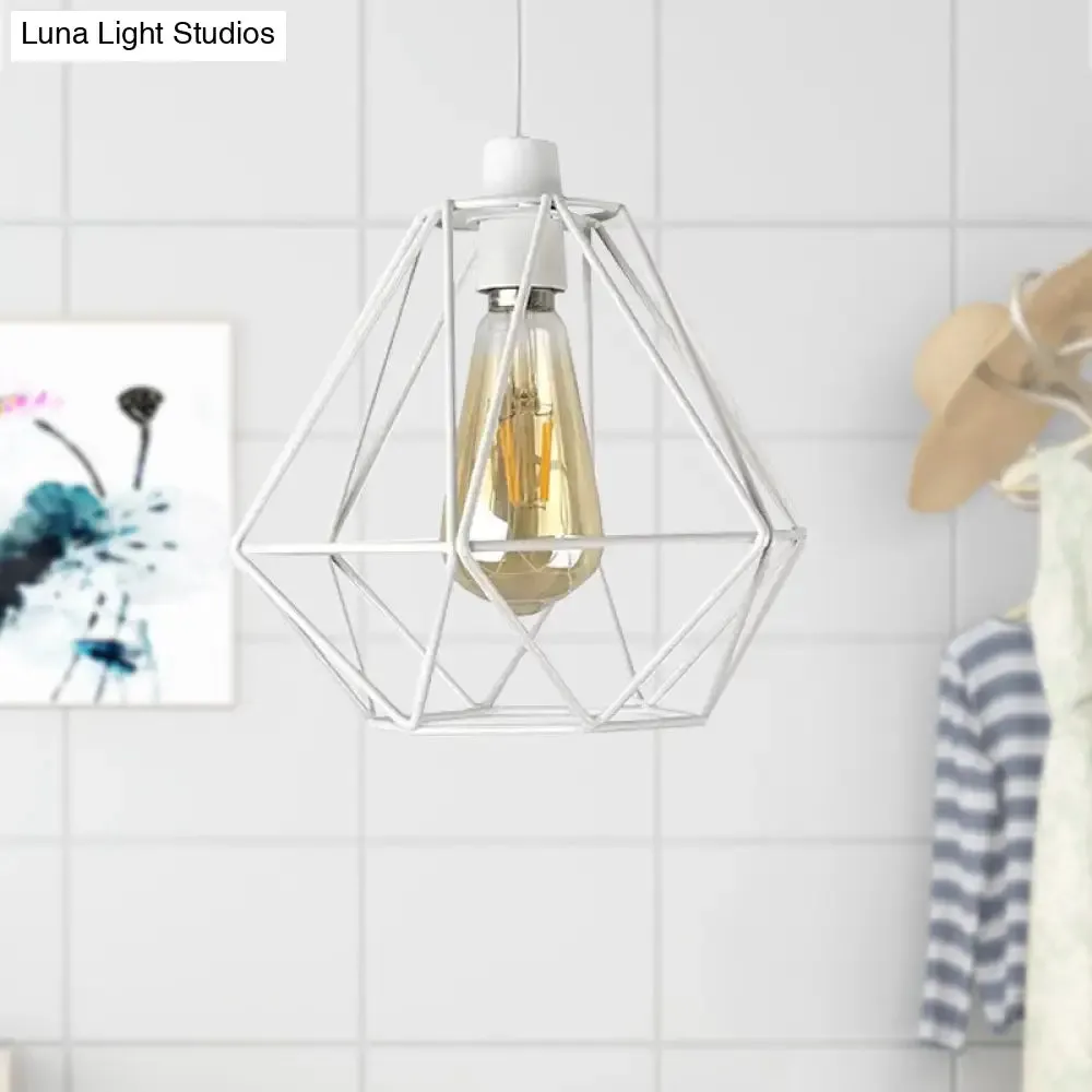 Industrial Loft Yellow/White Wire Frame Hanging Pendant Light - Modern Metal Lamp for Living Room