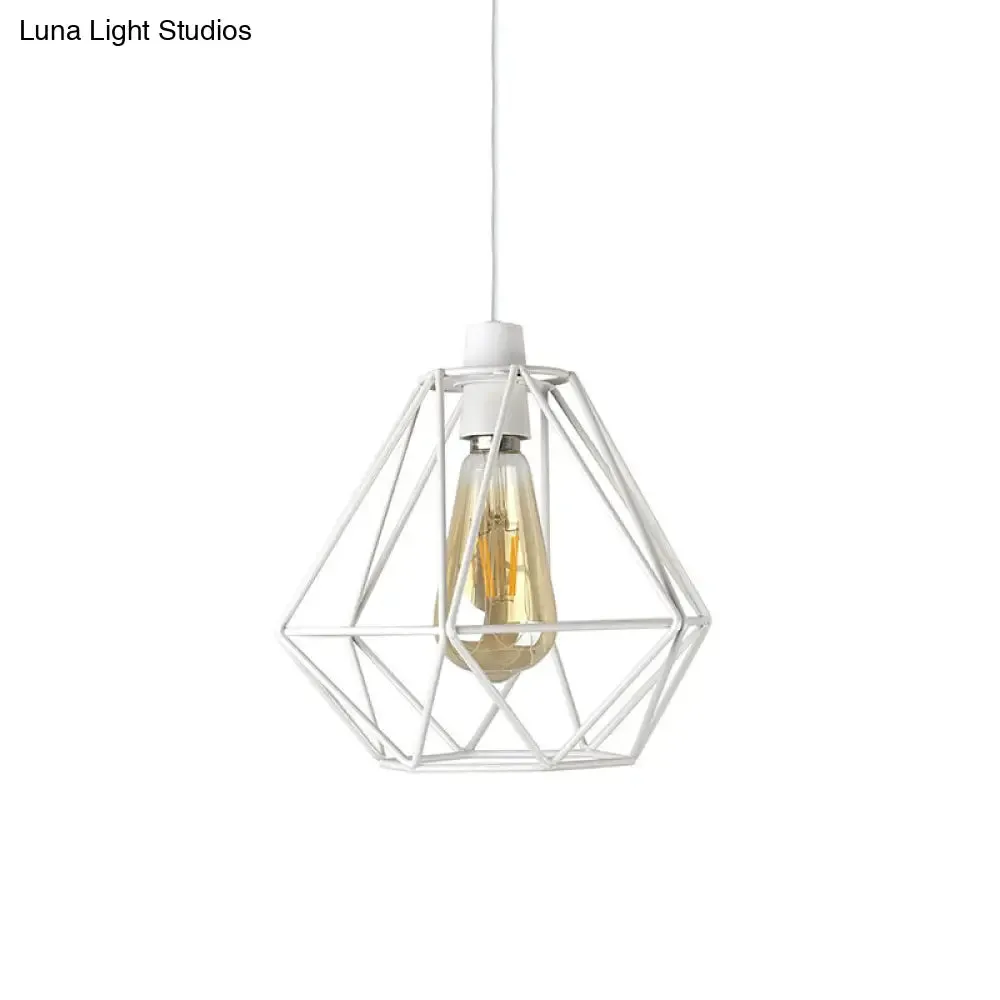 Industrial Loft Yellow/White Wire Frame Hanging Pendant Light - Modern Metal Lamp for Living Room