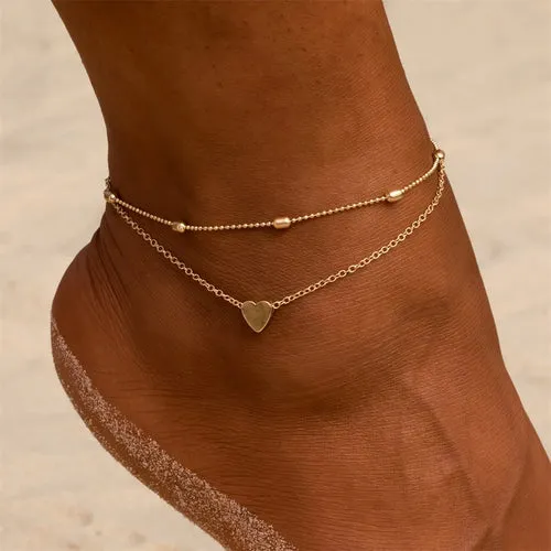 IPARAM Women's Anklet Bohemian Layered Heart Anklet  Summer Beach