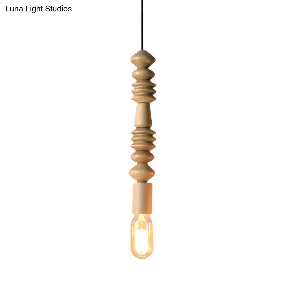 Japanese Style Bare Bulb Hanging Lamp - Wooden Deco Single Light Pendant Light in Beige - Ideal for Kitchen