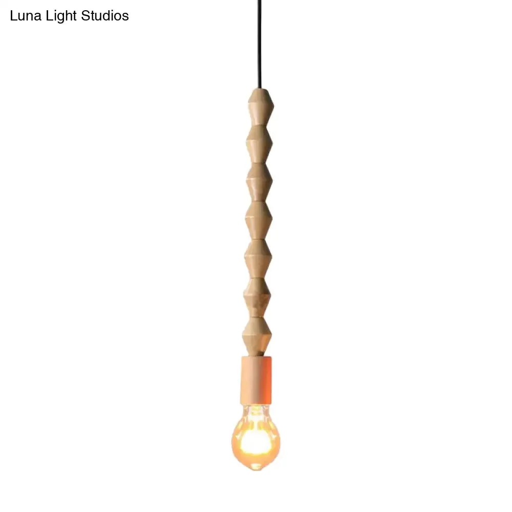 Japanese Style Bare Bulb Hanging Lamp - Wooden Deco Single Light Pendant Light in Beige - Ideal for Kitchen