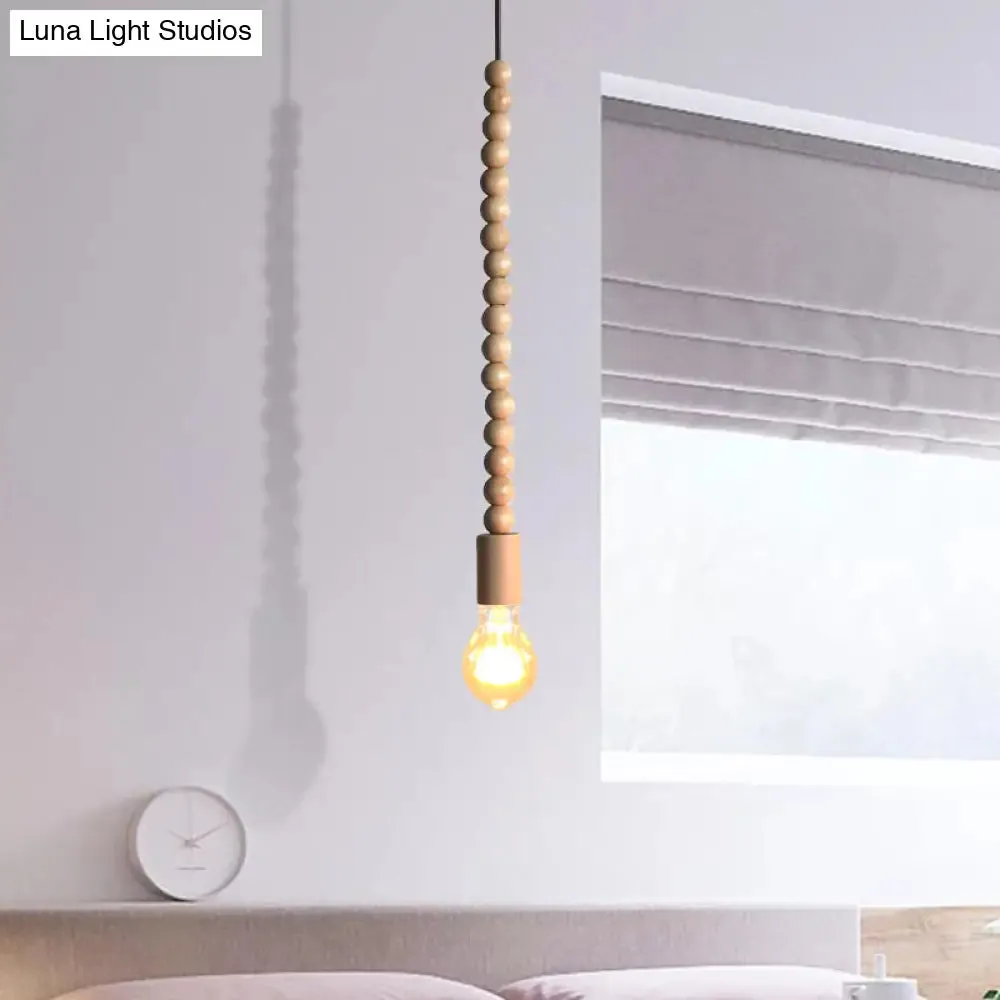 Japanese Style Bare Bulb Hanging Lamp - Wooden Deco Single Light Pendant Light in Beige - Ideal for Kitchen