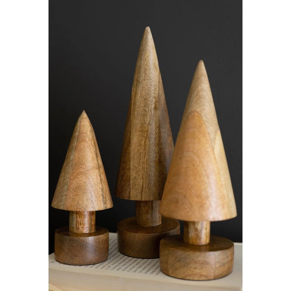 Kalalou set of three turned wooden christmas trees - NGLC1034