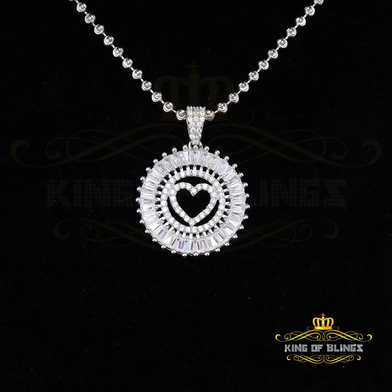 King Of Bling's Beautiful White Sterling Silver Heart Shape Pendant with 3.96ct Cubic Zirconia