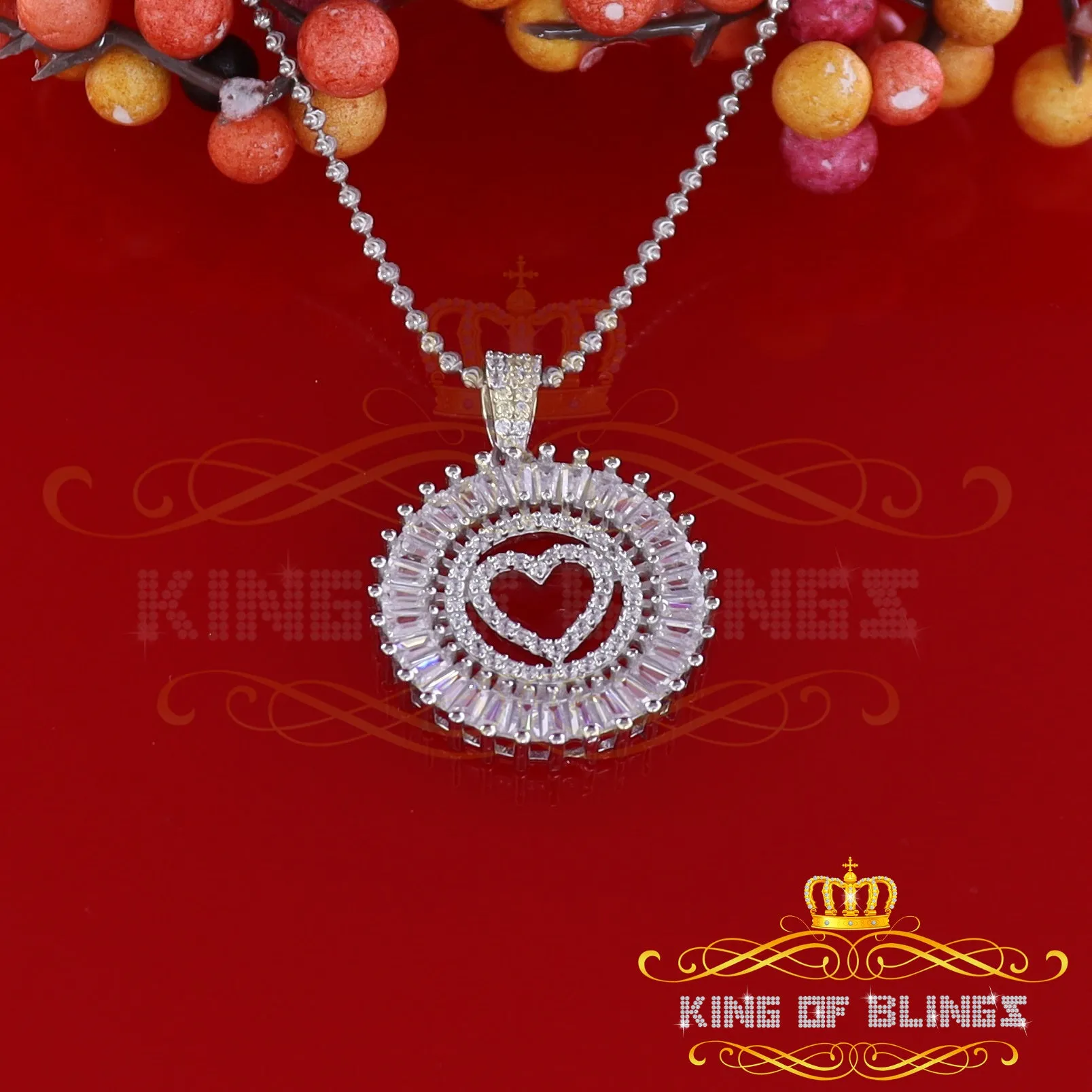 King Of Bling's Beautiful White Sterling Silver Heart Shape Pendant with 3.96ct Cubic Zirconia