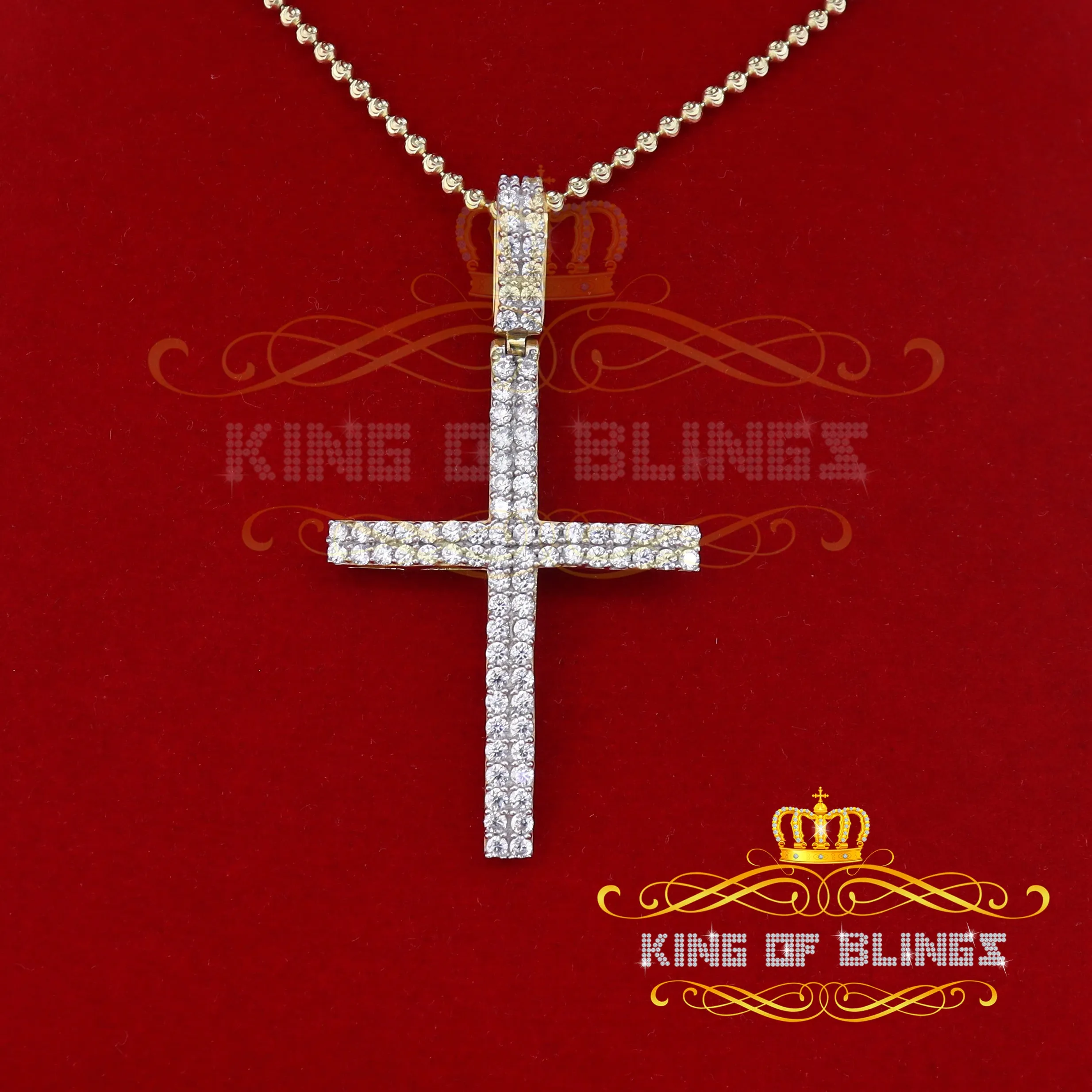 King of Bling's Yellow Sterling Silver CROSS Pendant with Cubic Zirconia Stone