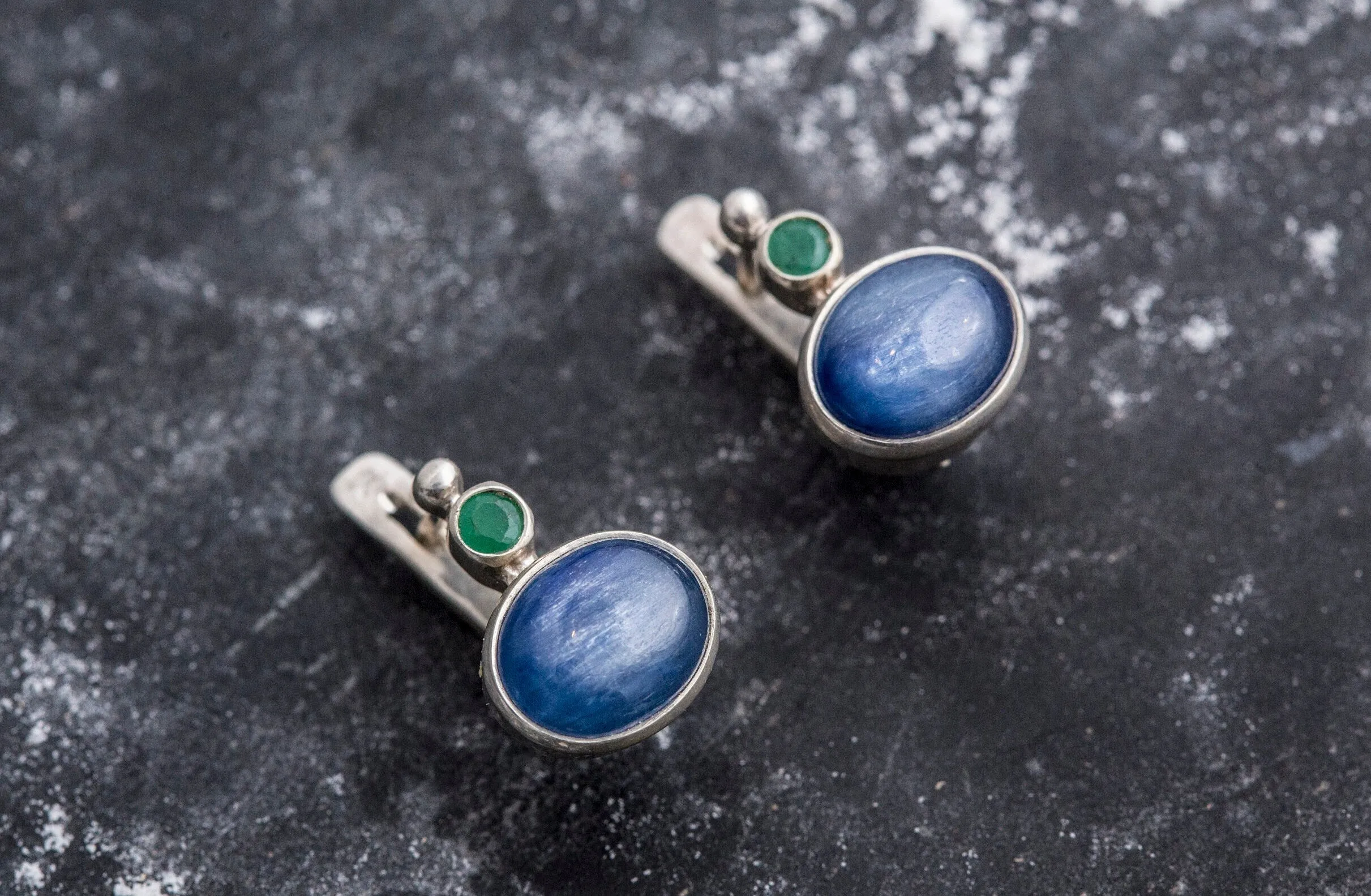 Kyanite Earrings - Two Stone Earrings - Blue Statement Earrings