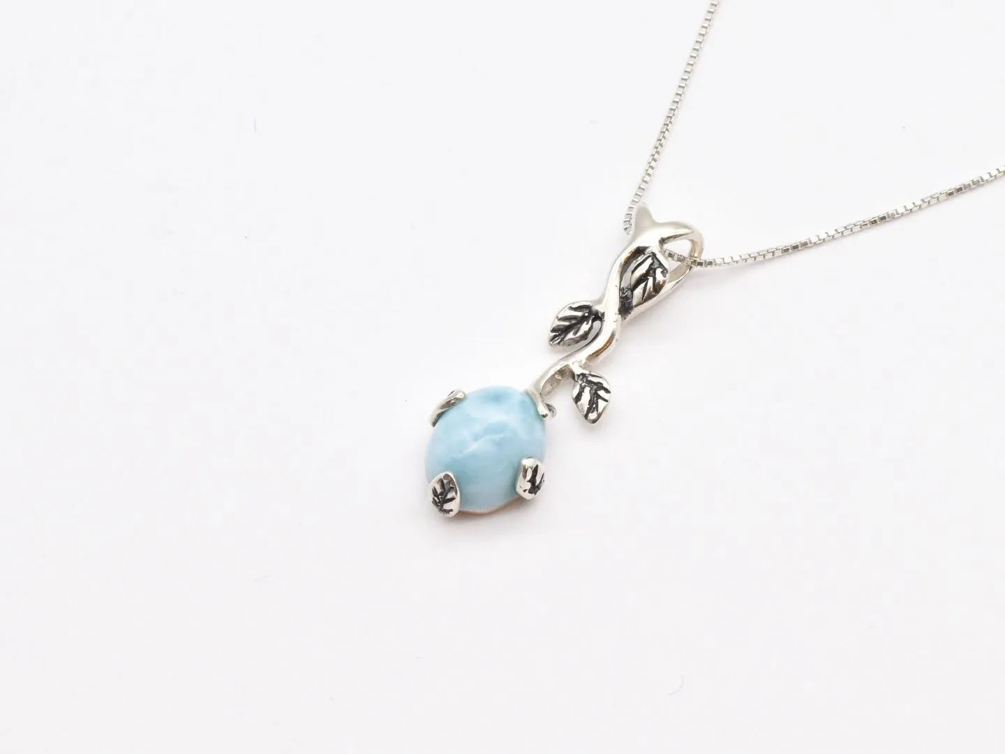 Leaf Larimar Necklace - Genuine Larimar Pendant - Boho Leaf Necklace