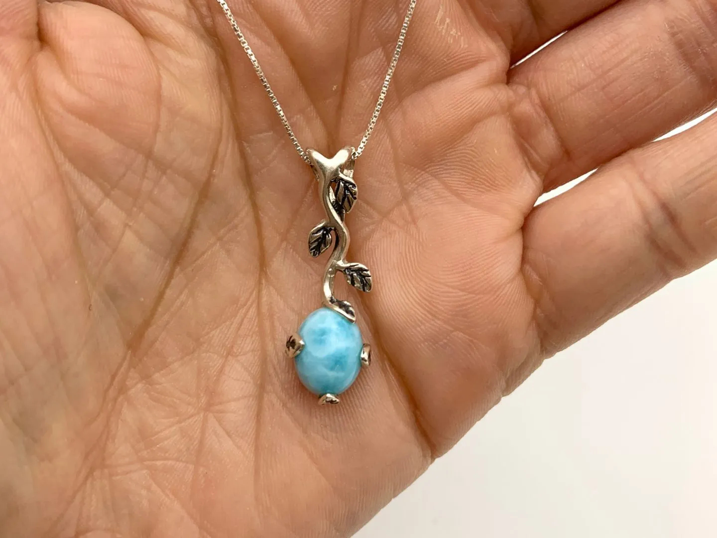 Leaf Larimar Necklace - Genuine Larimar Pendant - Boho Leaf Necklace