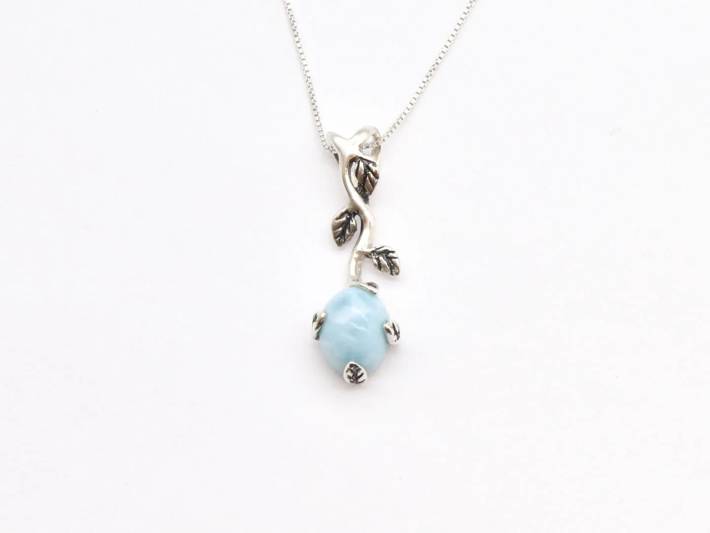 Leaf Larimar Necklace - Genuine Larimar Pendant - Boho Leaf Necklace