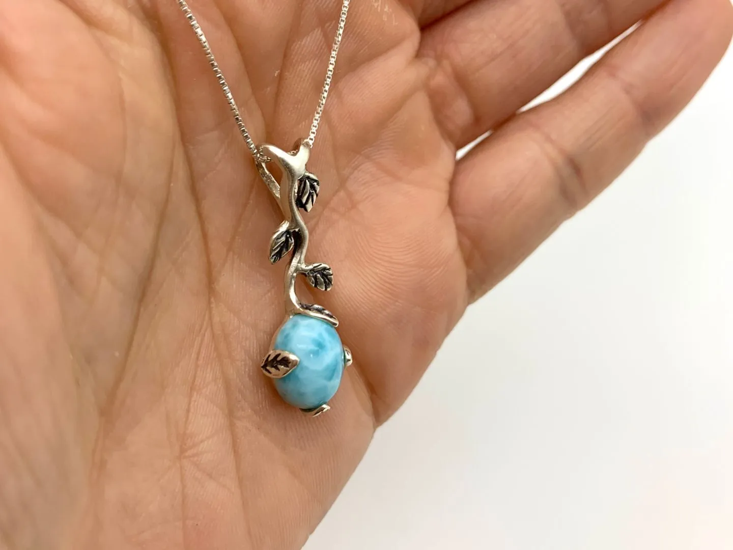 Leaf Larimar Necklace - Genuine Larimar Pendant - Boho Leaf Necklace