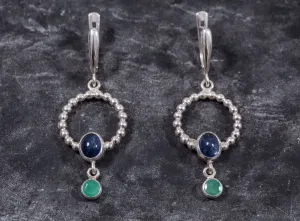 Long Dangling Earrings - Natural Sapphire Earrings - Natural Emerald Earrings