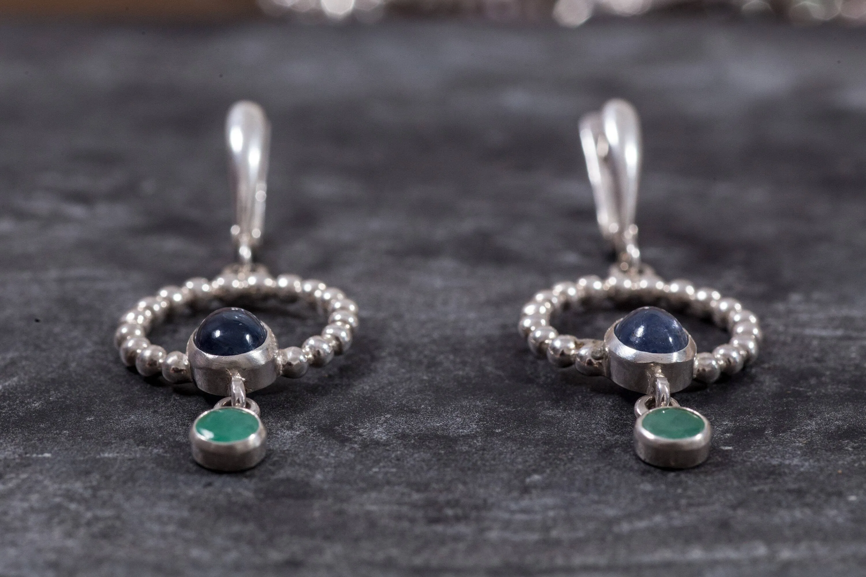 Long Dangling Earrings - Natural Sapphire Earrings - Natural Emerald Earrings